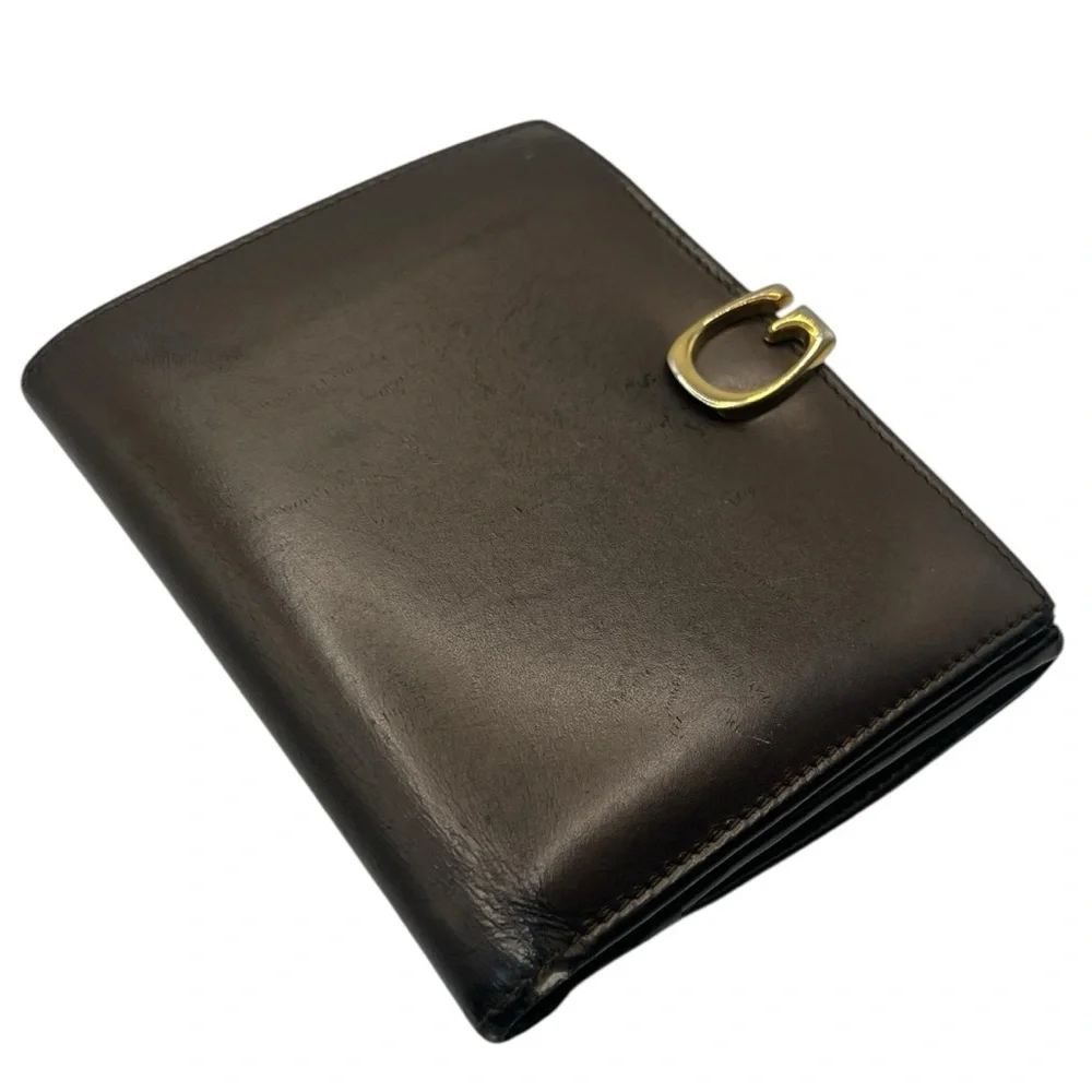 Gucci Brown Leather Wallet with Gold “G” Initial Clip